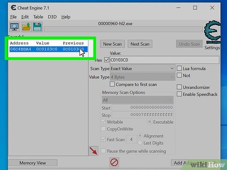 Cheat Engine memory scanner and game modification tool main window